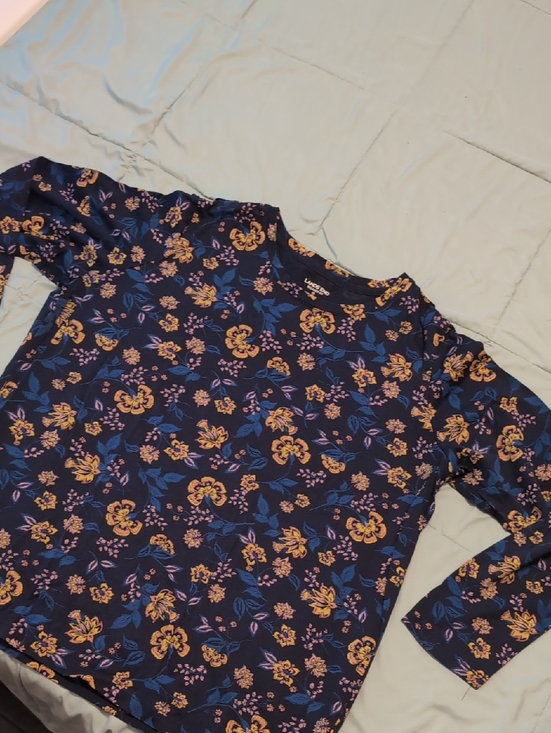 Lands' End Tops - Lands' End Navy Long-Sleeve Floral Tee with Yellow Accents
